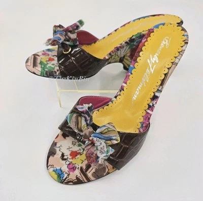 Beverly Feldman RARE Designer Floral Slides #3349 EUC Wedge Heel 5.5US 36EU  - Image 1 of 4