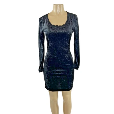 Mini Vestido Vintage Terciopelo Aplastado Talla M Negro Con Cuentas Bodycon Bruja Cachicho Foto 1 de 4