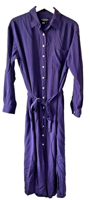 Винтажное шелковое фиолетовое длинное платье/рубашка J. Peterman с ремнем размер средний - Изображение 1 из 4