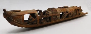 Antike chinesische handgeschnitzte Holz Bambus Fluss Boot Trödel Figur Pinselhalter - Bild 1 von 24