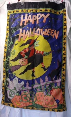 Tecido vintage 1994 feliz Halloween pendurado na parede dupla face 52 X 32 bruxa  - Imagem 1 de 4