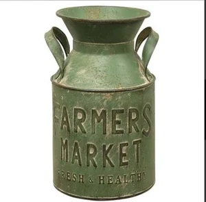 FARMERS MARKET Lata de Leche de Metal Envejecido Verde Cocina Granja Decoración Jarra - Imagen 1 de 6