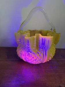 Antique Victorian Yellow Glass Hobnail Basket Star Shape UV Reactive Glass - Picture 1 of 13