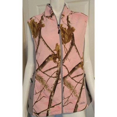 Cabela's Camo Fleece Vest Realtree Pink Women's Doe Camp Side Pockets Size L - Image 1 of 4
