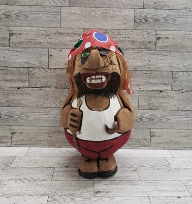 Gancho tallado/pintado pirata coco bandana parche ojo cuerpo completo 13" Foto 1 de 4