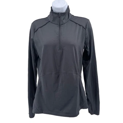 Athleta Pullover Quarter Zip Sweatshirt WMNS M Black Mock Neck Thumbholes LS Gym - Image 1 of 4