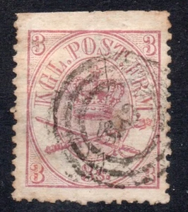 1864-70 - Danimarca - Stemma in doppio ovale 3 s. lilla usato (Unificato 12) - Foto 1 di 1