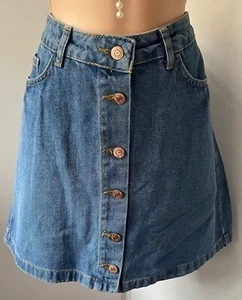Size 12 New Look Blue Button Up Front Denim Skirt - Picture 1 of 9