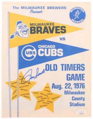 Ron Santo Signed "Old Timers Game" 8x10 Program (JSA COA) Chicago Cubs vs Braves - Image 1 of 4