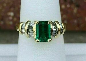 2.50Ct Emerald Cut Green Emerald Diamond Engagement Ring In 14K Yellow Gold Over