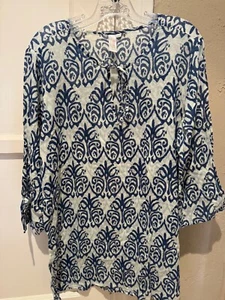 Flora by Rock Flower Paper Blue Design Tunic Tie Split Hem Size XL - Picture 1 of 4