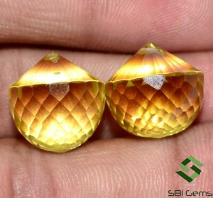 Natural Lemon Quartz Fancy Tear Drops Pair 14 mm 34.83 Cts Lemon Loose Gemstone - Picture 1 of 5