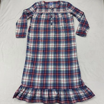 LAURA SCOTT WOMENS BLUE WHITE RED GREEN PLAID FLANNEL RUFFLE HEM NIGHTGOWN SZ M - Image 1 of 4