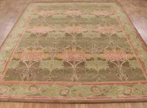 Alfombra de lana acolchada a mano alfombra tradicional verde cerámica 5x8 pies William Morris - Imagen 1 de 10