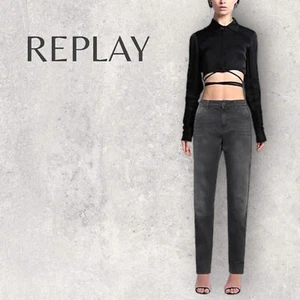 "Pantalones de mezclilla elásticos ajustados de tiro medio grises Replay para mujer talla 23 UK 4 31"" interior de la pierna" - Imagen 1 de 3