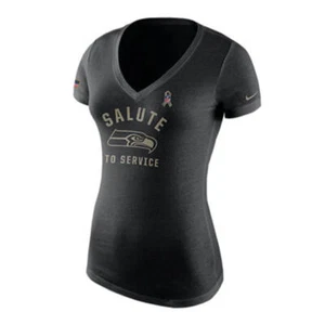 Nike Women's Seattle Seahawks Salute to Service Triblend V-Neck T-shirt Large - Picture 1 of 4