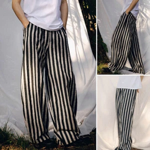 Pantalones largos sueltos a rayas cintura elástica vintage para hombre Pantalones informales Plus - Imagen 1 de 11