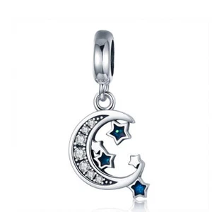 SOLID Sterling Silver Hanging Moon and Stars Galaxy Charm by YOUnique Designs - Bild 1 von 2
