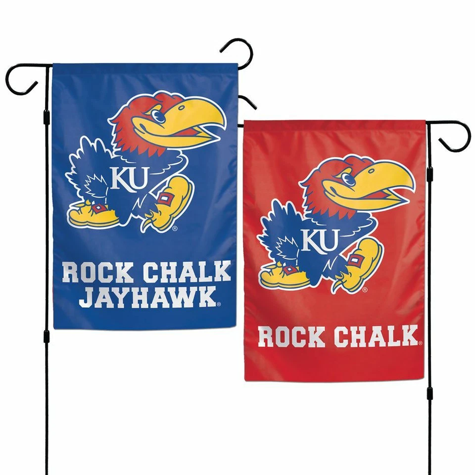 KANSAS JAYHAWKS ROCK CHALK 12"X18" 2 SIDED GARDEN FLAG NEW WINCRAFT 👀 - Image 1 of 1