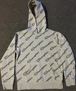 Boys Champion Spellout All Over Print Hoodie Youth L Track Sport Hip Hop Gym Vtg - Picture 1 of 7