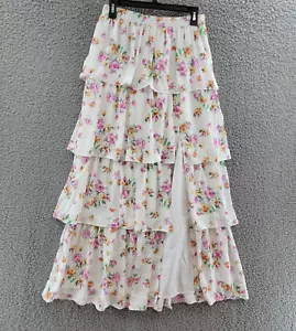 Wayf Seanna Floral Print Tiered Maxi Skirt Women's M Multi Side Slit Pull On - Picture 1 of 14