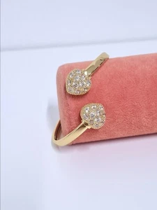Ladies Gold Torque Bangle Cubic Zirconia Heart Adjustable Sparkle Ball Bangle - Picture 1 of 5