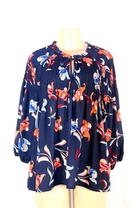 BRAND NEW A NEW APPROACH BLUE FLORAL 3/4 SLEEVE BOHO PEASANT STYE BLOUSE LG - Picture 1 of 2