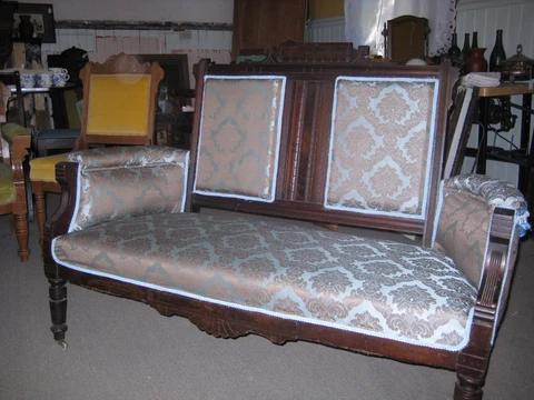 Victorian Renaissance Revival Parlor Settee, new upholstery WAS 650/ Now 475 Cover