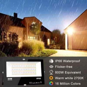 LED Floodlight 800W Equivalent 8000LM, Smart RGB Flood Lights Outdoor with APP C - Picture 1 of 10
