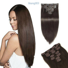 Extensiones de cabello humano 100 % brasileño con clip recto para cabello humano marrón oscuro 