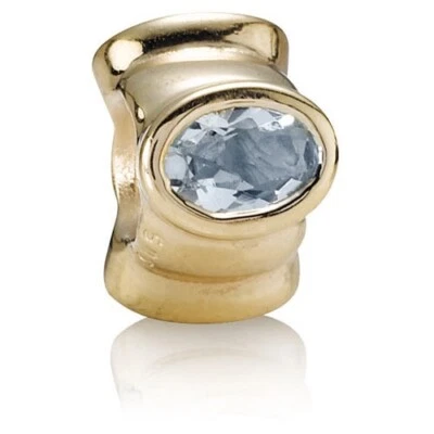 Rare Authentic Pandora Retired 14K Gold Large Aquamarine Bonsai Charm - 750296AQ - Image 1 of 4