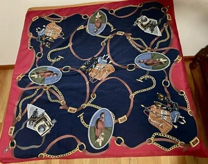 VTG Talbot’s Woven Silk Blend Scarf Equestrian W/ Golden retriever 30” Square - Picture 1 of 6