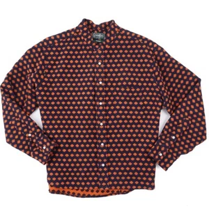 Gitman Bros Vintage Navy and Orange Jacquard Flannel Cotton Shirt XL Short - Picture 1 of 6