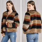 Anthro Tularosa Harkin Black Brown Faux Fur Striped Jacket, Sz Small, MSRP $398
