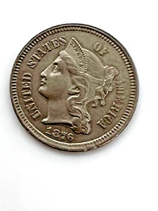 1876 Three 3 Cent Nickel Great Detail - Picture 1 of 2