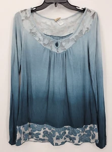 Daytrip Buckle Top Damen groß blau ombre Spitzenbesatz Boho künstlerisch Popover Bluse - Bild 1 von 8