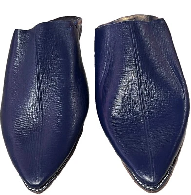 Traditional Moroccan Leather royal blue Slippers for Men's, royal blue babouche - Image 1 of 4