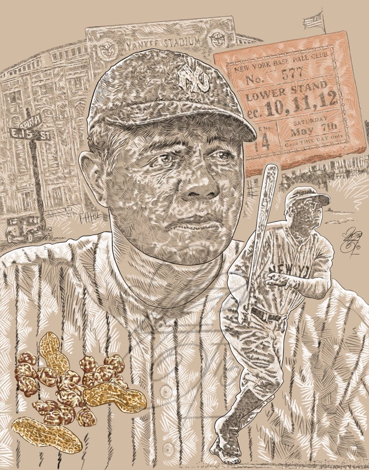 Babe Ruth New York Yankees Original Art Print 11x14 Peanuts/Cracker Jacks - Image 1 of 1