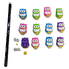 Bulk Owl Pencil Erasers (12 Pack) 3D Shape. Self Standing. Rubber. Size 1.25" Ki