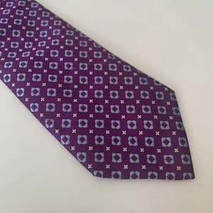 JOSEPH TURNER Men's 100% Silk Tie - Purple With Blue & White Pattern - 9.5 cm - Picture 1 of 7
