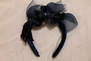 AvantGarde Blue Chiffon Sequin Velvet Bow Alice Headband LadiesDay Races Elegant - Picture 1 of 2