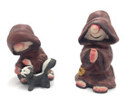 2 Vtg George Good Monk Friar Figurines With Skunk By Beth Barton Hand Painted