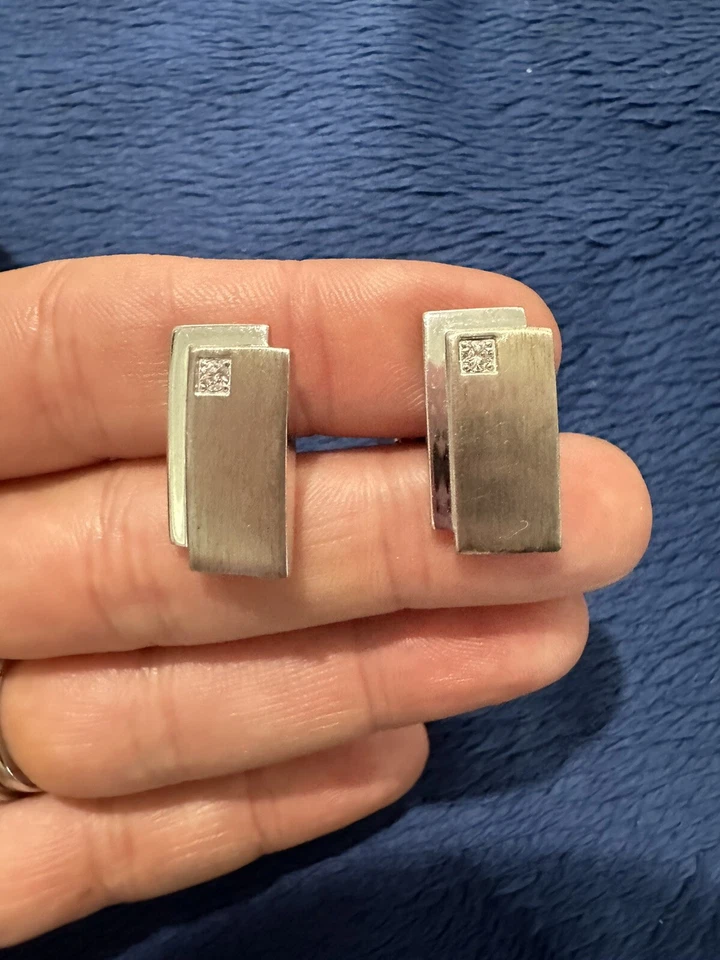 Vtg Dolan Bullock Sterling Silver 925 Diamond Cufflinks, 1” - Image 1 of 4