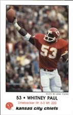 1980 Chiefs Police Football Card #53 Whitney Paul