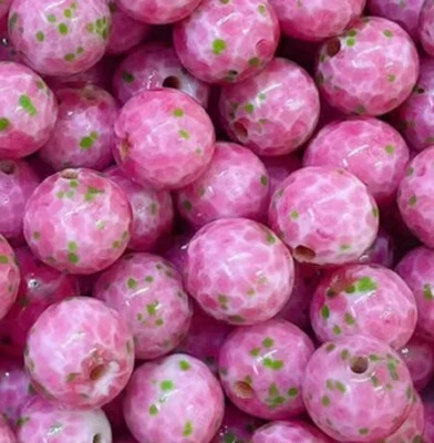 10 cuentas de vidrio de murano hechas a mano vidrio rosa punto verde redondo 14 mm Foto 1 de 2