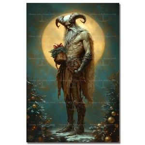 KRAMPUS ART PRINT, Fantasy Holiday Monster Santa Decor, Gothic Christmas Poster - Picture 1 of 2