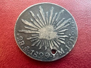 1829 Mo Mexico 2 Reales Silver — XF Detail, Holed — Cap & Rays Type - Picture 1 of 6