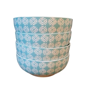 Mainstays Türkis Blau und Weiß Geometrisch 6" Müslischalen 4er Set LESEN - Bild 1 von 7