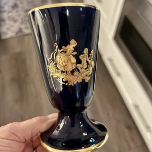 Limoges Castel Porcelain Cobalt Blue Gold Fragonard Courting Couple Chalice - Picture 1 of 14