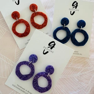 Statement Earrings - Acrylic - Hollow Organic Circle - FINE GLITTER - You Cho... - Picture 1 of 9